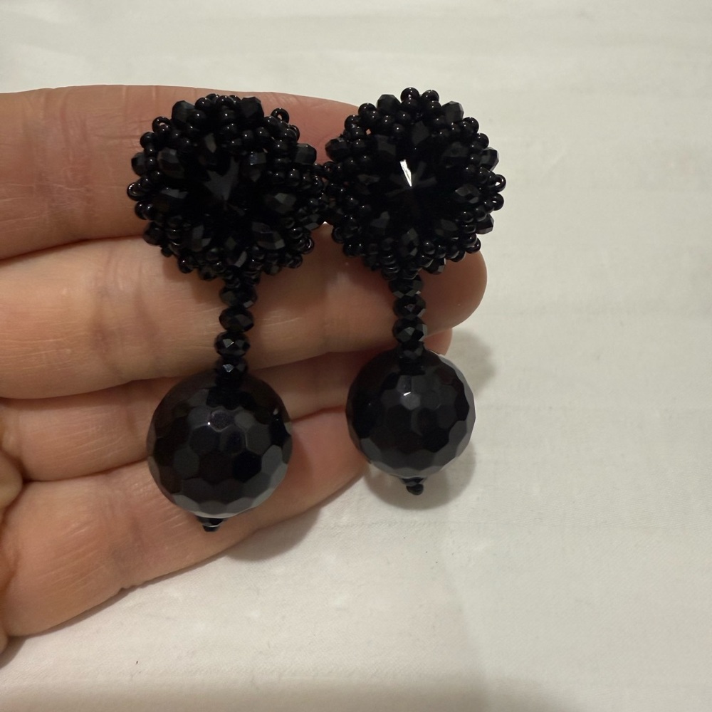 Chic Black Beaded Drop Earrings